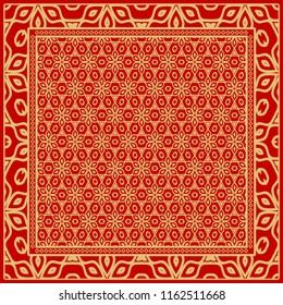 Template print for Sofa Square Pillow. Floral Geometric Pattern with hand-drawing Mandala. illustration. For fabric, textile, bandana, scarg, carpet print