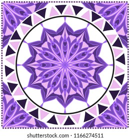Template print for Sofa Square Pillow. Floral Geometric Pattern with hand-drawing Mandala. illustration. For fabric, textile, bandana, scarg, carpet print.
