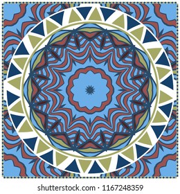 Template print for Sofa Square Pillow. Floral Geometric Pattern with hand-drawing Mandala. illustration. For fabric, textile, bandana, scarg, carpet print.
