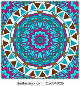 Template print for Sofa Square Pillow. Floral Geometric Pattern with hand-drawing Mandala. illustration. For fabric, textile, bandana, scarg, carpet print.