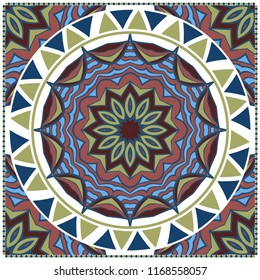 Template print for Sofa Square Pillow. Floral Geometric Pattern with hand-drawing Mandala. illustration. For fabric, textile, bandana, scarg, carpet print.
