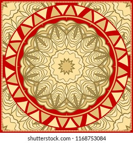 Template print for Sofa Square Pillow. Floral Geometric Pattern with hand-drawing Mandala. illustration. For fabric, textile, bandana, scarg, carpet print.