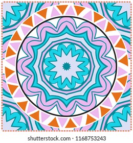 Template print for Sofa Square Pillow. Floral Geometric Pattern with hand-drawing Mandala. illustration. For fabric, textile, bandana, scarg, carpet print.