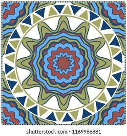 Template print for Sofa Square Pillow. Floral Geometric Pattern with hand-drawing Mandala. illustration. For fabric, textile, bandana, scarg, carpet print.