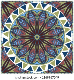 Template print for Sofa Square Pillow. Floral Geometric Pattern with hand-drawing Mandala. illustration. For fabric, textile, bandana, scarg, carpet print.