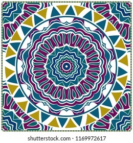 Template print for Sofa Square Pillow. Floral Geometric Pattern with hand-drawing Mandala. illustration. For fabric, textile, bandana, scarg, carpet print.