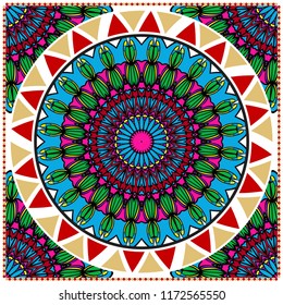 Template print for Sofa Square Pillow. Floral Geometric Pattern with hand-drawing Mandala. illustration. For fabric, textile, bandana, scarg, carpet print.