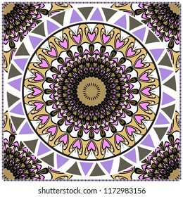 Template print for Sofa Square Pillow. Floral Geometric Pattern with hand-drawing Mandala. illustration. For fabric, textile, bandana, scarg, carpet print.