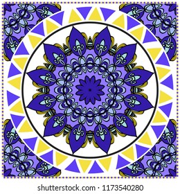 Template print for Sofa Square Pillow. Floral Geometric Pattern with hand-drawing Mandala. illustration. For fabric, textile, bandana, scarg, carpet print.