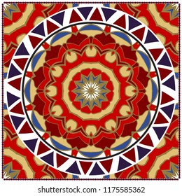 Template print for Sofa Square Pillow. Floral Geometric Pattern with hand-drawing Mandala. illustration. For fabric, textile, bandana, scarg, carpet print.