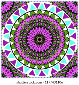 Template print for Sofa Square Pillow. Floral Geometric Pattern with hand-drawing Mandala. illustration. For fabric, textile, bandana, scarg, carpet print.