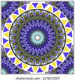 Template print for Sofa Square Pillow. Floral Geometric Pattern with hand-drawing Mandala. illustration. For fabric, textile, bandana, scarg, carpet print.
