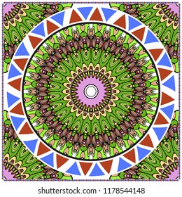 Template print for Sofa Square Pillow. Floral Geometric Pattern with hand-drawing Mandala. illustration. For fabric, textile, bandana, scarg, carpet print.