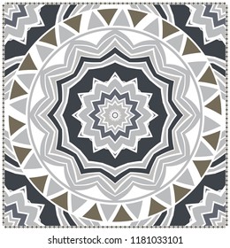 Template print for Sofa Square Pillow. Floral Geometric Pattern with hand-drawing Mandala. illustration. For fabric, textile, bandana, scarg, carpet print.