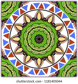 Template print for Sofa Square Pillow. Floral Geometric Pattern with hand-drawing Mandala. illustration. For fabric, textile, bandana, scarg, carpet print.