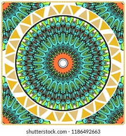 Template print for Sofa Square Pillow. Floral Geometric Pattern with hand-drawing Mandala. illustration. For fabric, textile, bandana, scarg, carpet print.