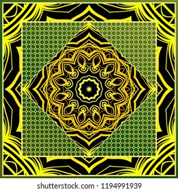 Template print for Sofa Square Pillow. Floral Geometric Pattern with hand-drawing Mandala. illustration. For fabric, textile, bandana, scarg, carpet print.