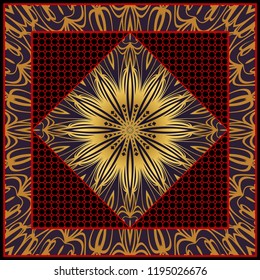 Template print for Sofa Square Pillow. Floral Geometric Pattern with hand-drawing Mandala. illustration. For fabric, textile, bandana, scarg, carpet print.