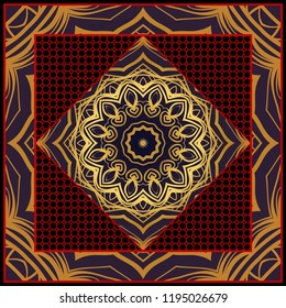 Template print for Sofa Square Pillow. Floral Geometric Pattern with hand-drawing Mandala. illustration. For fabric, textile, bandana, scarg, carpet print.
