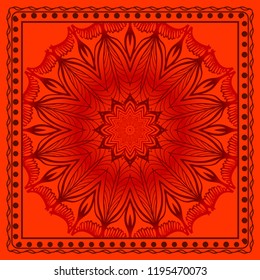 Template print for Sofa Square Pillow. Floral Geometric Pattern with hand-drawing Mandala. illustration. For fabric, textile, bandana, scarg, carpet print.