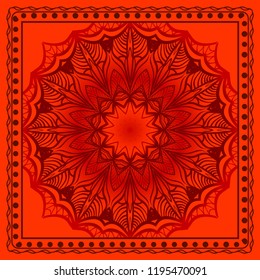 Template print for Sofa Square Pillow. Floral Geometric Pattern with hand-drawing Mandala. illustration. For fabric, textile, bandana, scarg, carpet print.