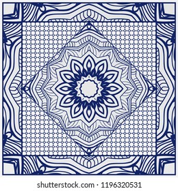 Template print for Sofa Square Pillow. Floral Geometric Pattern with hand-drawing Mandala. illustration. For fabric, textile, bandana, scarg, carpet print.