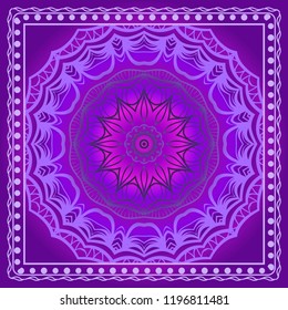 Template print for Sofa Square Pillow. Floral Geometric Pattern with hand-drawing Mandala. illustration. For fabric, textile, bandana, scarg, carpet print.