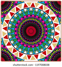 Template print for Sofa Square Pillow. Floral Geometric Pattern with hand-drawing Mandala. illustration. For fabric, textile, bandana, scarg, carpet print.