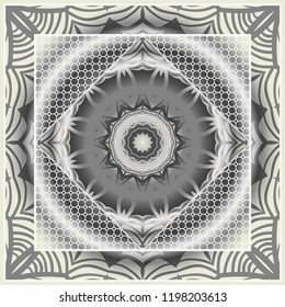 Template print for Sofa Square Pillow. Floral Geometric Pattern with hand-drawing Mandala. illustration. For fabric, textile, bandana, scarg, carpet print.