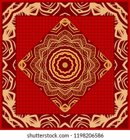Template print for Sofa Square Pillow. Floral Geometric Pattern with hand-drawing Mandala. illustration. For fabric, textile, bandana, scarg, carpet print.