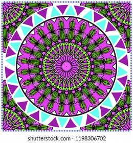 Template print for Sofa Square Pillow. Floral Geometric Pattern with hand-drawing Mandala. illustration. For fabric, textile, bandana, scarg, carpet print.