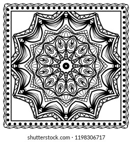 Template print for Sofa Square Pillow. Floral Geometric Pattern with hand-drawing Mandala. illustration. For fabric, textile, bandana, scarg, carpet print.