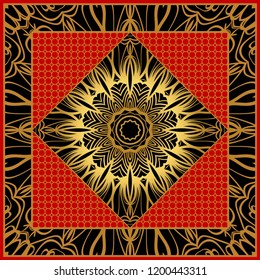 Template print for Sofa Square Pillow. Floral Geometric Pattern with hand-drawing Mandala. illustration. For fabric, textile, bandana, scarg, carpet print.