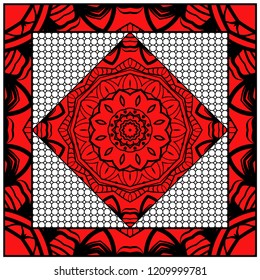 Template print for Sofa Square Pillow. Floral Geometric Pattern with hand-drawing Mandala. illustration. For fabric, textile, bandana, scarg, carpet print.