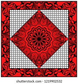 Template print for Sofa Square Pillow. Floral Geometric Pattern with hand-drawing Mandala. illustration. For fabric, textile, bandana, scarg, carpet print.