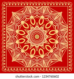 Template print for Sofa Square Pillow. Floral Geometric Pattern with hand-drawing Mandala. illustration. For fabric, textile, bandana, scarg, carpet print.