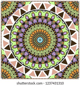 Template print for Sofa Square Pillow. Floral Geometric Pattern with hand-drawing Mandala. illustration. For fabric, textile, bandana, scarg, carpet print.