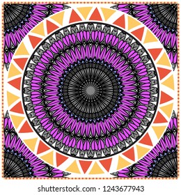 Template print for Sofa Square Pillow. Floral Geometric Pattern with hand-drawing Mandala. illustration. For fabric, textile, bandana, scarg, carpet print.
