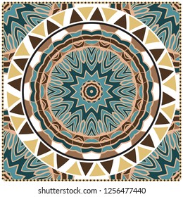 Template print for Sofa Square Pillow. Floral Geometric Pattern with hand-drawing Mandala. illustration. For fabric, textile, bandana, scarg, carpet print.