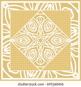 Template print for Sofa Square Pillow. Floral Geometric Pattern with hand-drawing Mandala. Vector illustration. For fabric, textile, bandana, scarg, carpet print. gOLD color