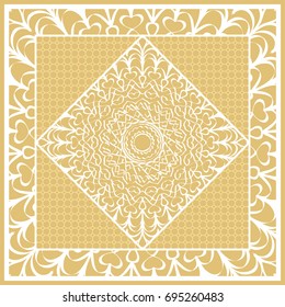 Template print for Sofa Square Pillow. Floral Geometric Pattern with hand-drawing Mandala. Vector illustration. For fabric, textile, bandana, scarg, carpet print. gOLD color