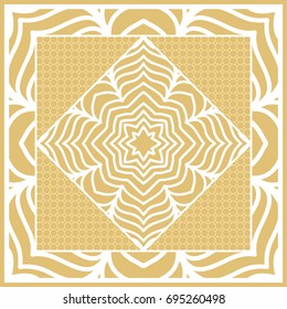 Template print for Sofa Square Pillow. Floral Geometric Pattern with hand-drawing Mandala. Vector illustration. For fabric, textile, bandana, scarg, carpet print. gOLD color