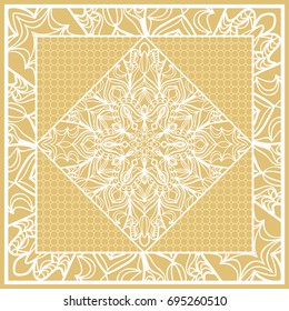 Template print for Sofa Square Pillow. Floral Geometric Pattern with hand-drawing Mandala. Vector illustration. For fabric, textile, bandana, scarg, carpet print. gOLD color