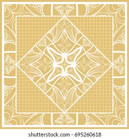 Template print for Sofa Square Pillow. Floral Geometric Pattern with hand-drawing Mandala. Vector illustration. For fabric, textile, bandana, scarg, carpet print. gOLD color