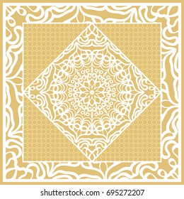 Template print for Sofa Square Pillow. Floral Geometric Pattern with hand-drawing Mandala. Vector illustration. For fabric, textile, bandana, scarg, carpet print. gOLD color