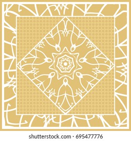 Template print for Sofa Square Pillow. Floral Geometric Pattern with hand-drawing Mandala. Vector illustration. For fabric, textile, bandana, scarg, carpet print. gOLD color