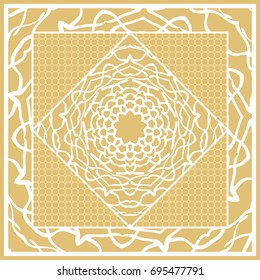 Template print for Sofa Square Pillow. Floral Geometric Pattern with hand-drawing Mandala. Vector illustration. For fabric, textile, bandana, scarg, carpet print. gOLD color