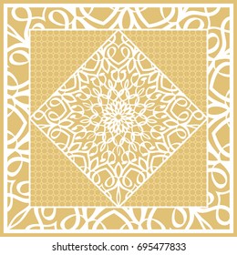 Template print for Sofa Square Pillow. Floral Geometric Pattern with hand-drawing Mandala. Vector illustration. For fabric, textile, bandana, scarg, carpet print. gOLD color