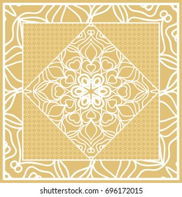Template print for Sofa Square Pillow. Floral Geometric Pattern with hand-drawing Mandala. Vector illustration. For fabric, textile, bandana, scarg, carpet print. gOLD color