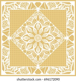 Template print for Sofa Square Pillow. Floral Geometric Pattern with hand-drawing Mandala. Vector illustration. For fabric, textile, bandana, scarg, carpet print. gOLD color